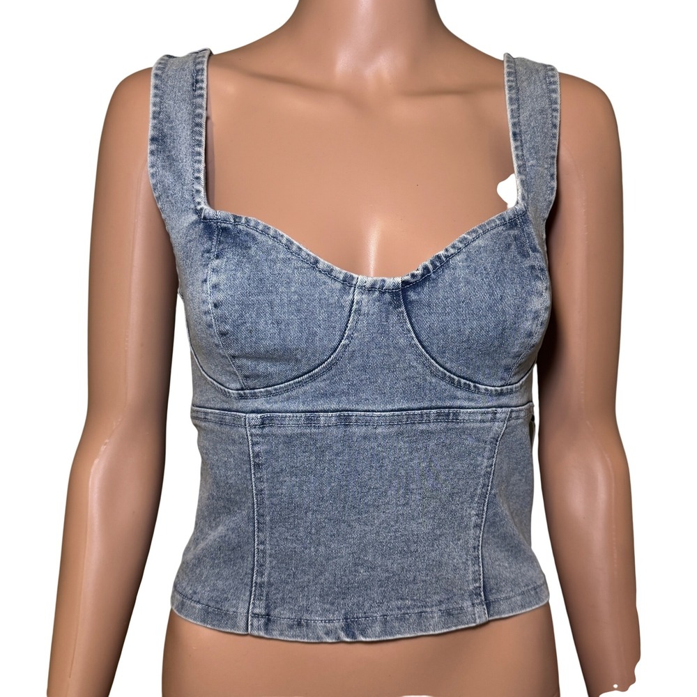 Altar'd State Denim Bustier Corset Top Light Wash Blue Spaghetti Straps Size‎ L